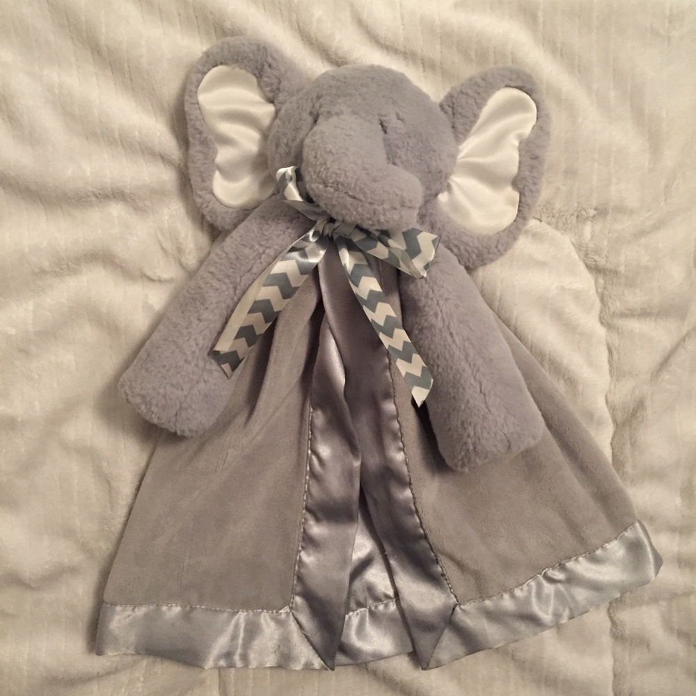Bearington Baby Elephant Satin Grey Plush Baby Security Blanket Lovey